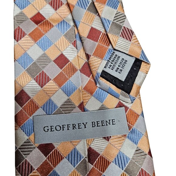 Geoffrey Beene Mens Multicolor Checkered Tie Silk Handmade Rad Retro Business - Picture 3 of 5